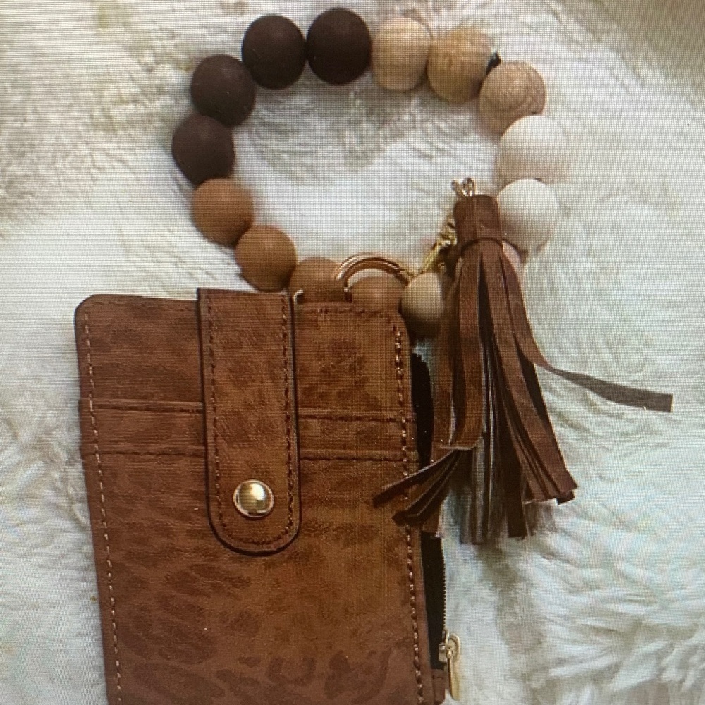 Brown Leather Card Holder with Tassel